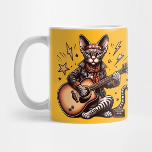 Devon Rex Cat Playing Guitar Mug